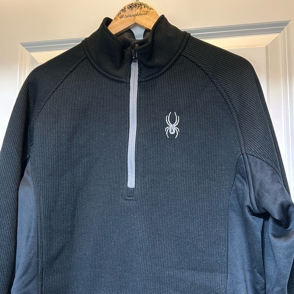 NEW Men's Spyder 1/4 zip black pullover size large - Picture 2 of 6